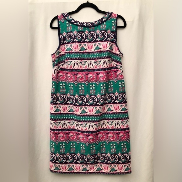 Talbots Sleeveless Shift Dress Green Pink Size 8 - Picture 14 of 16